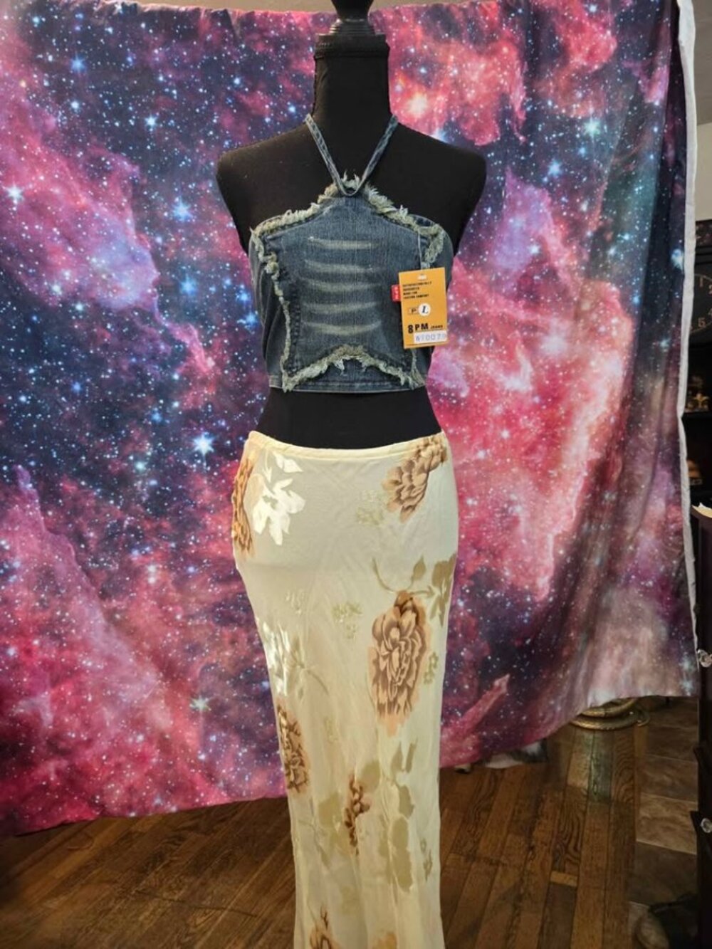 90s Y2K Deadstock Star Denim Halter Crop Top Large Juniors